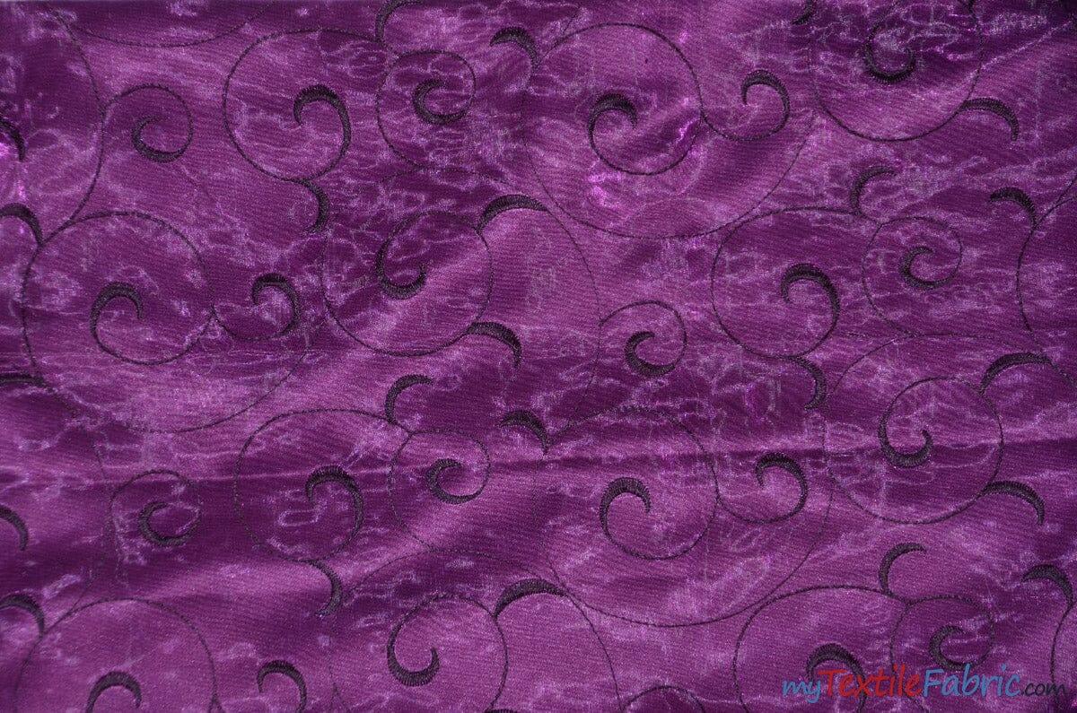 Swirl Organza Polyester Fabric - Embroidered Swirl Sheer, 52/54" Width, Multiple Colors (1 Yard)