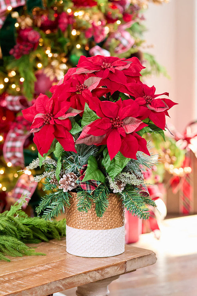 24" Potted Poinsettia Classic Red Christmas Floral Décor