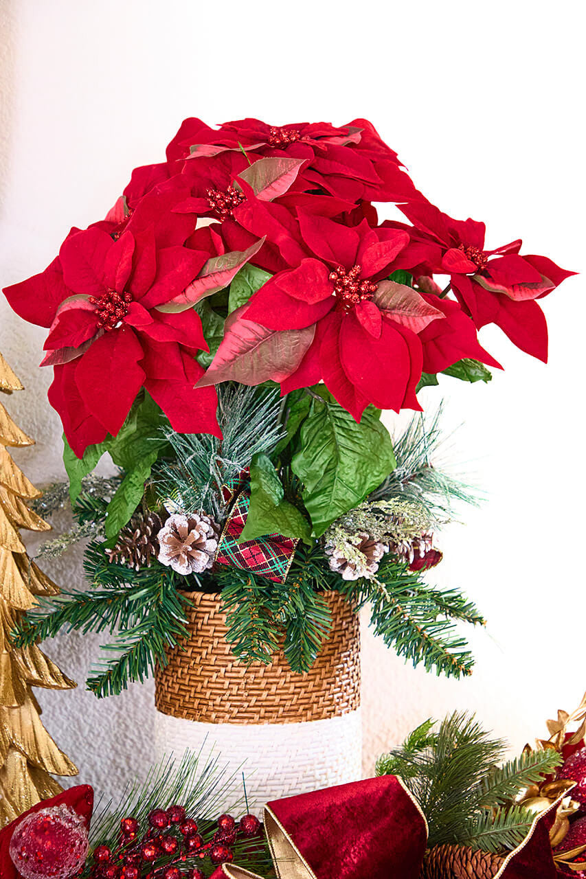 24" Potted Poinsettia Classic Red Christmas Floral Décor