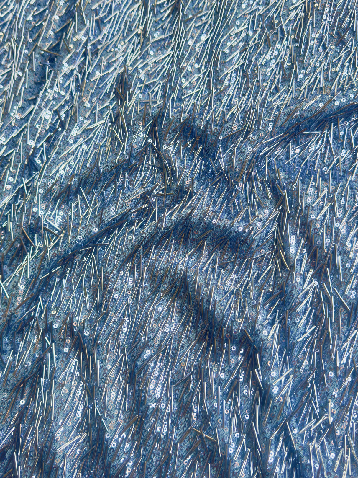 Fringe Sequin on Mesh Sky Blue