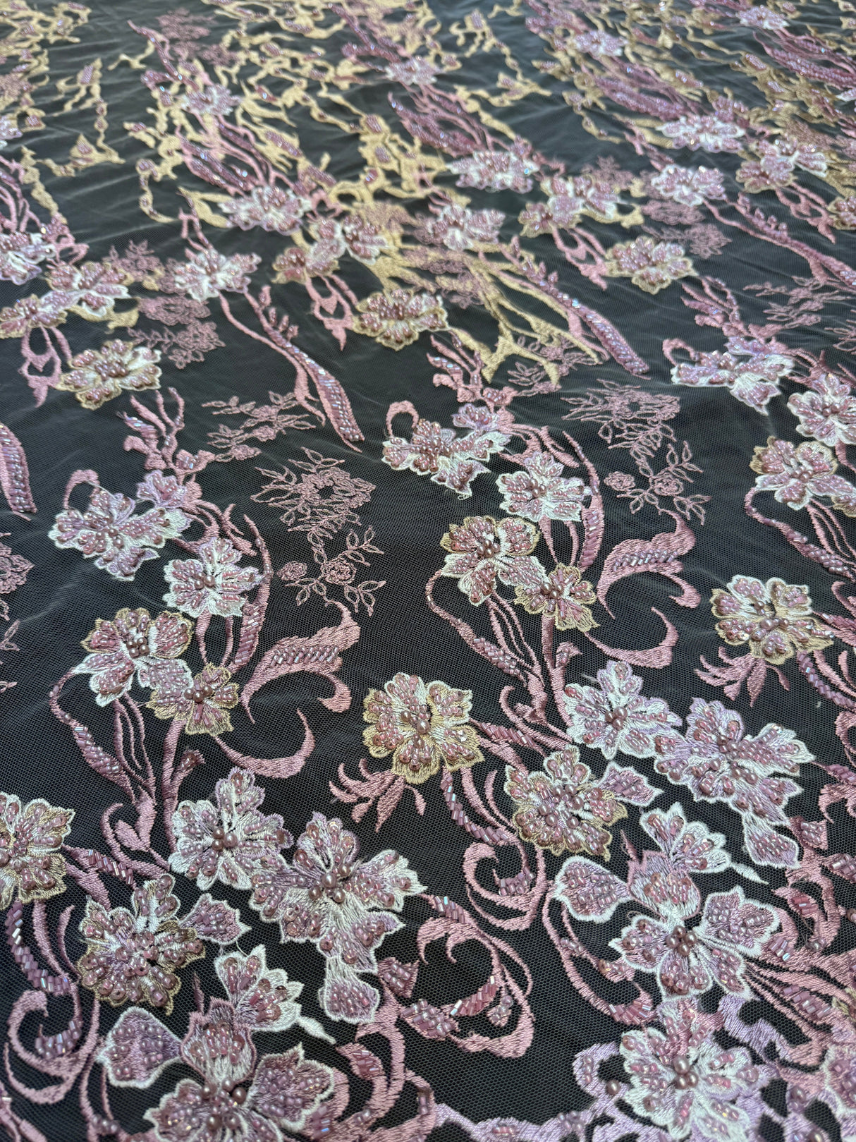 Pearl Beaded Floral Embroidery Lace