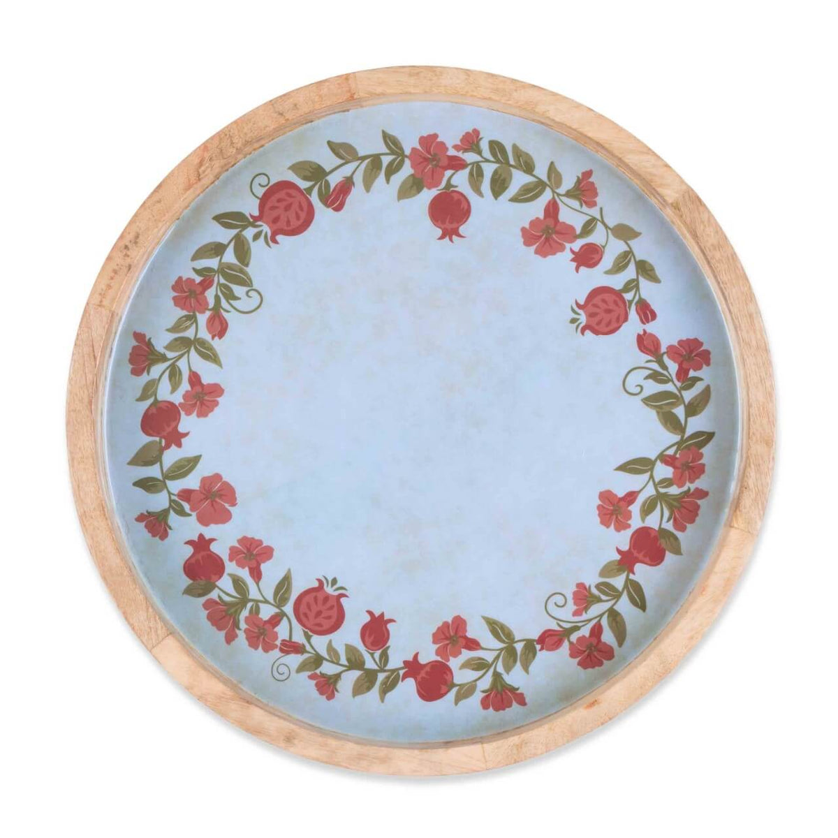 15" Mango Wood Pomegranate Wreath Tray