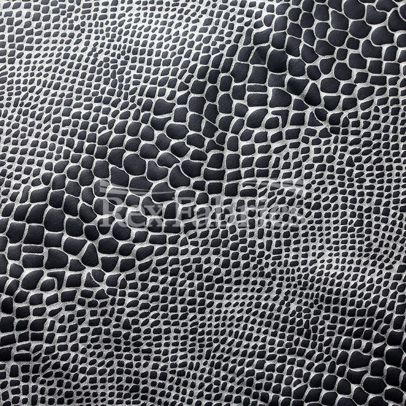 Matte Rocks Nylon Spandex Fabric - Silver/Black Hologram Snake Print, 58/60" Width (1 Yard)