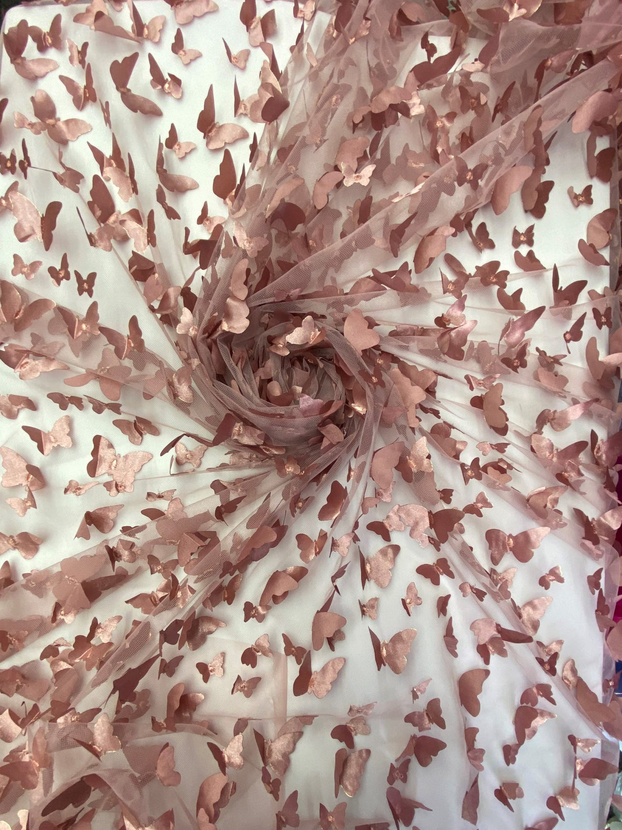 3D Butterflies Mauve 100 Percent Polyester Mesh Fabric - Mauve 3D Butterflies, 54" Width (1 Yard)