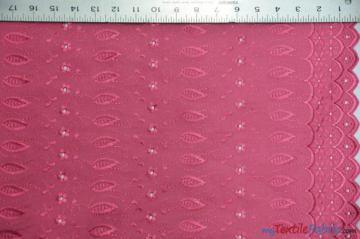 Polyester Cotton Eyelet Embroidery Fabric - Double Sided Border, 45" Wide, Multiple Colors (1 Yard)
