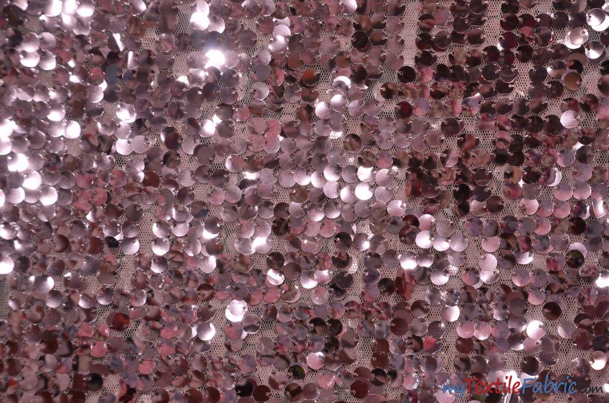 New York Dazzle Polyester Sequins Fabric - 6Mm Sequins, Semi Solid Mesh Sheer Background, 52" Width, Multiple Colors (1 Yard)