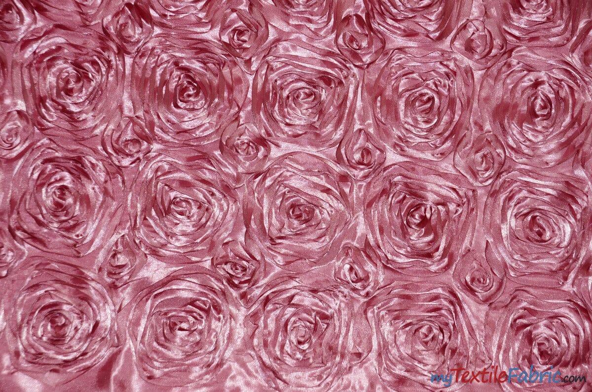 Rosette Satin Polyester Fabric - 3D Satin Floral Embroidery, 52/54" Width (Yards, Bolts, Sample Swatch)