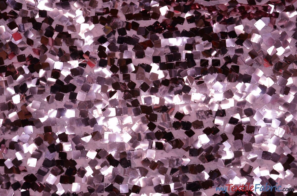 Dull Square Dazzle Polyester Fabric - Square Sequins, Sheer Mesh, 52" Width (1 Yard)