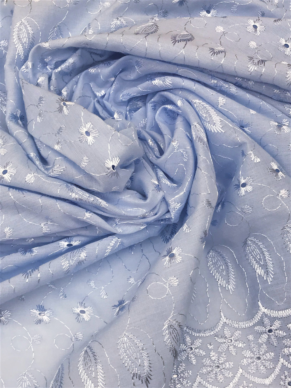 Baby Blue Medium Eyelet Polyester Cotton Fabric - Baby Blue, Solid, 41"- 42" Wide