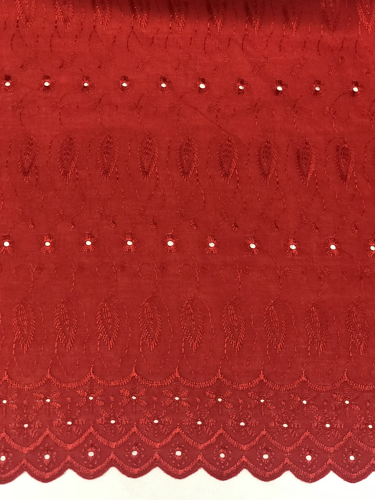 Cherry Medium Eyelet Polyester Cotton Fabric - Cherry, Solid, 41"-42" Width