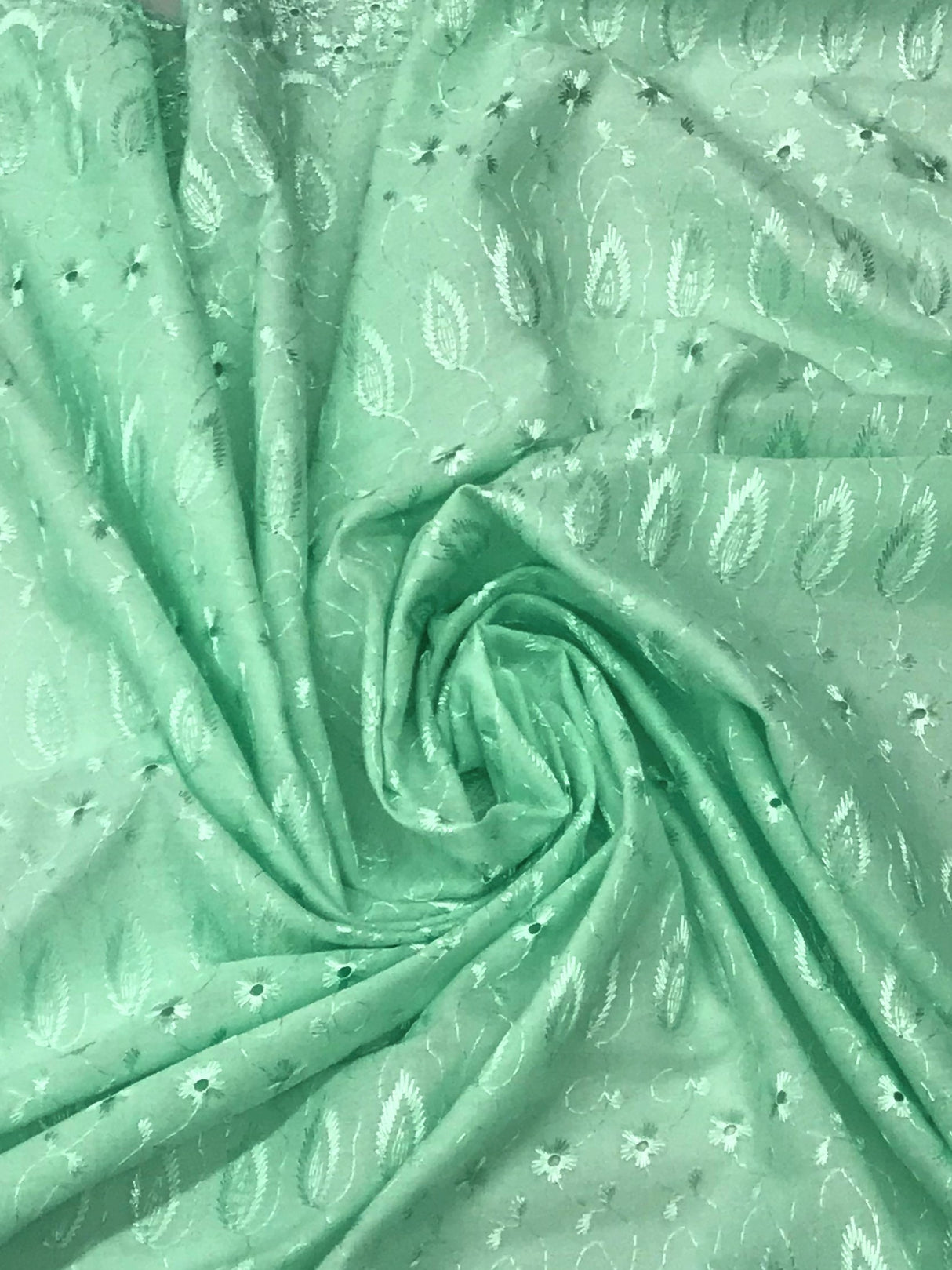 Mint Green Medium Eyelet Polyester Cotton Fabric - Solid Mint Green, Double Side Border, 41"-42" Width