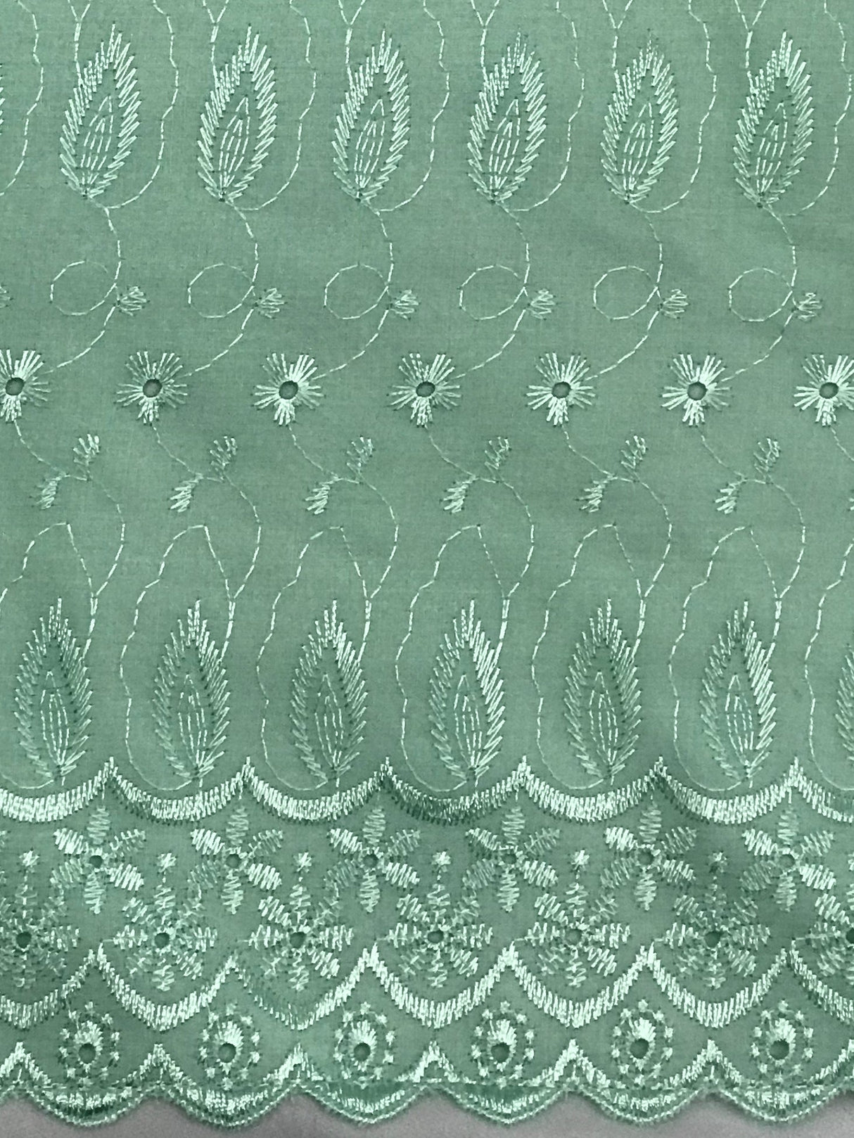 Mint Green Medium Eyelet Polyester Cotton Fabric - Solid Mint Green, Double Side Border, 41"-42" Width