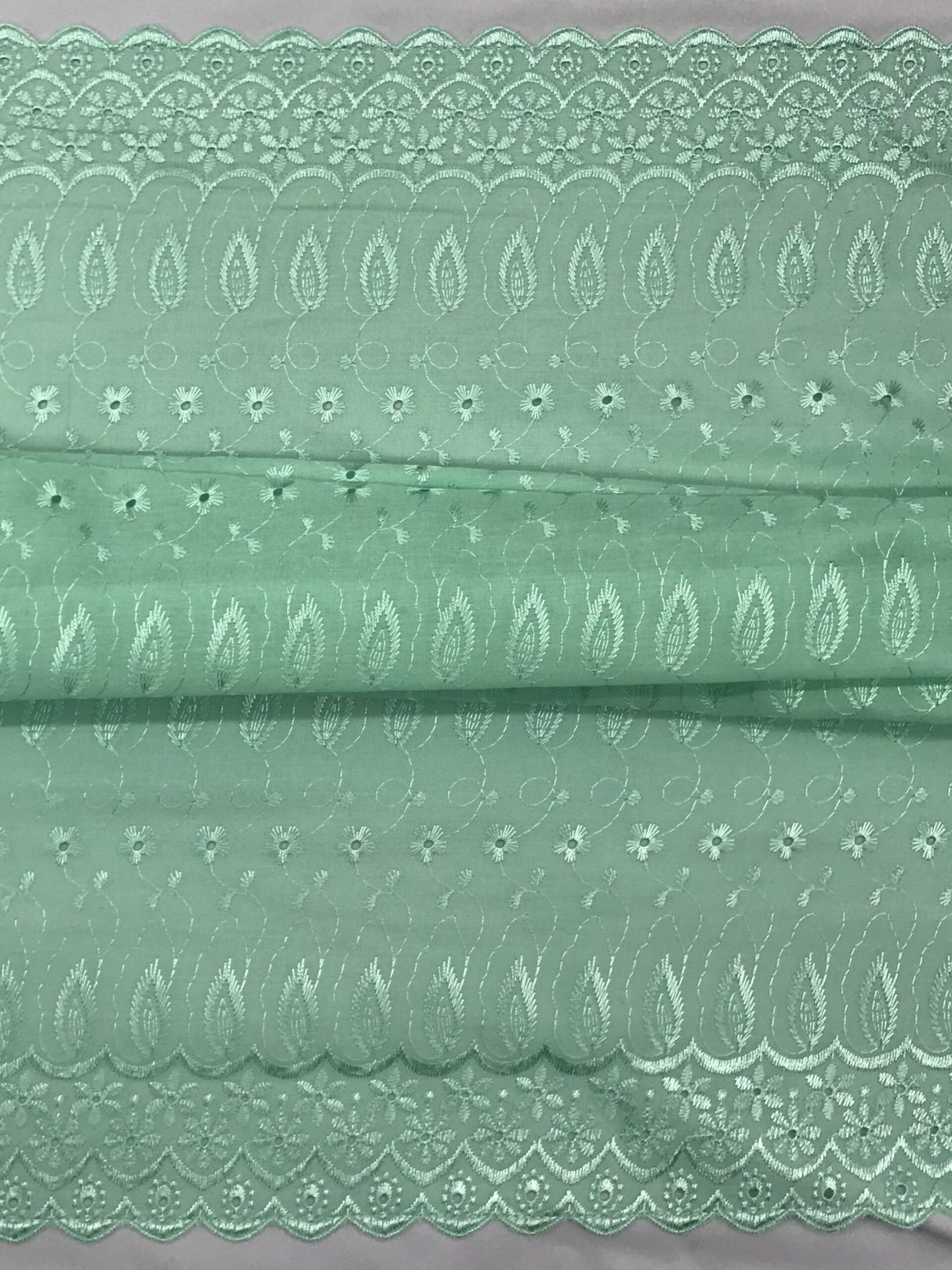 Mint Green Medium Eyelet Polyester Cotton Fabric - Solid Mint Green, Double Side Border, 41"-42" Width