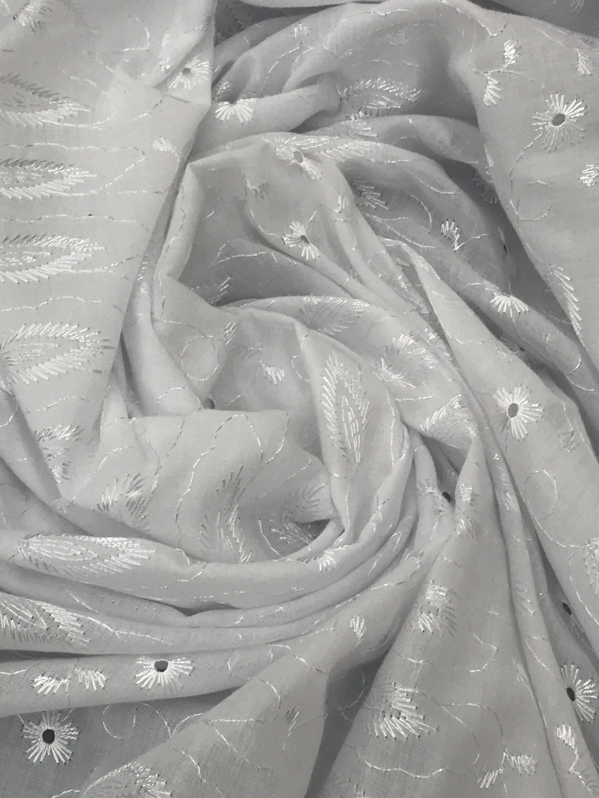 White Medium Eyelet Polyester Cotton Fabric - White, Small Eyelets, 41"-42" Width (1 Yard)