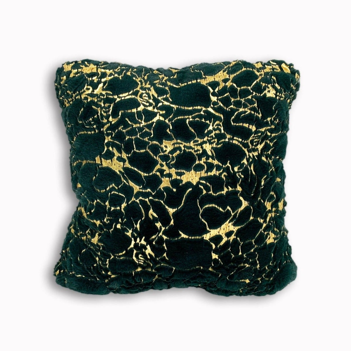 Golden Faux Fur Glow Fluffy Pillow with Shimmery Foil Illuminating Effect