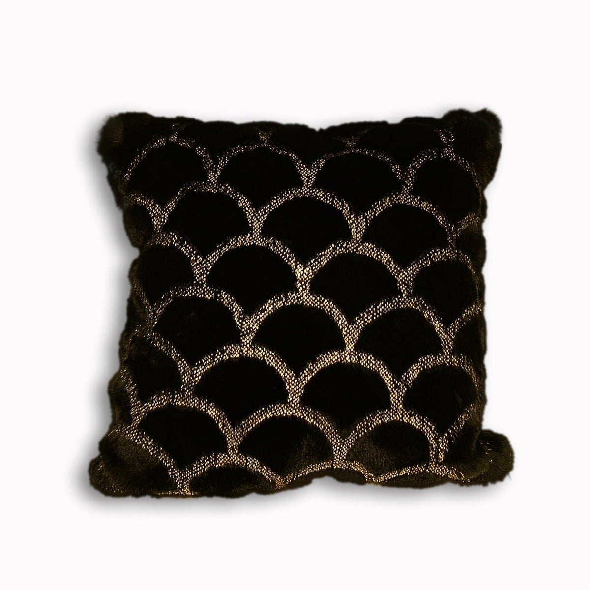 Golden Faux Fur Glow Fluffy Pillow with Shimmery Foil Illuminating Effect