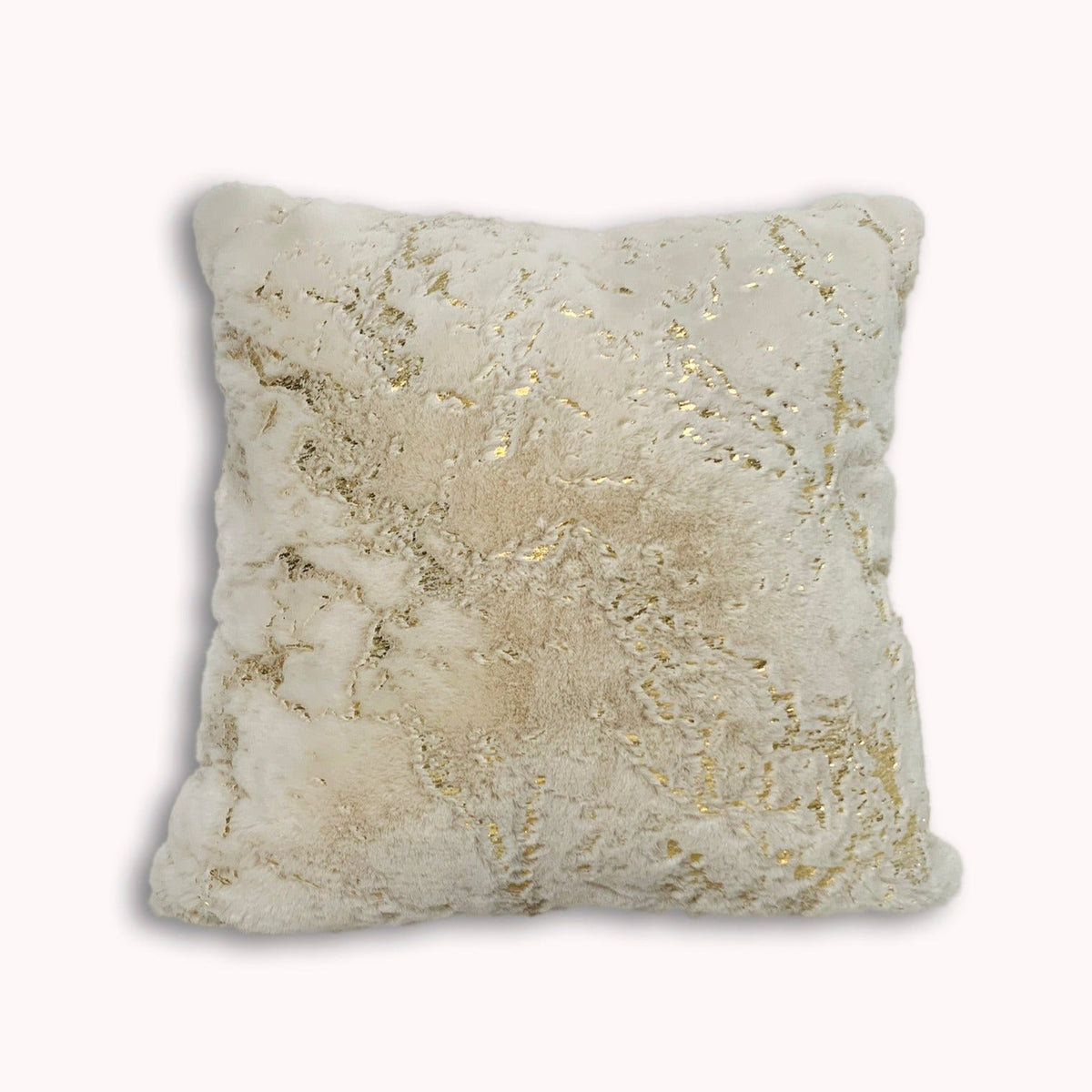 Golden Faux Fur Glow Fluffy Pillow with Shimmery Foil Illuminating Effect