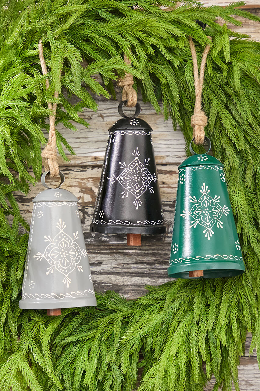 9" Nordic Snowflake Metal Bell Ornament