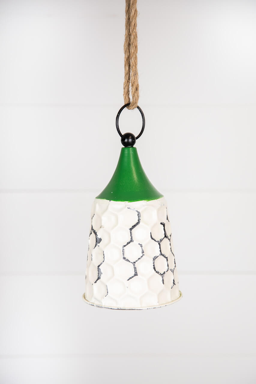 9” White/Green Metal Bell Ornament