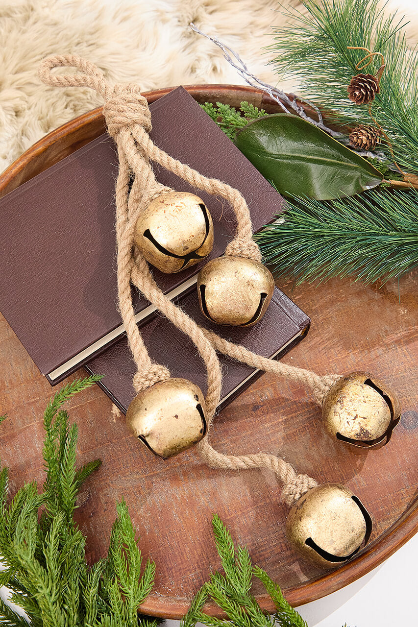 17" Gold Iron Jingle Bell & Jute Rope Ornament