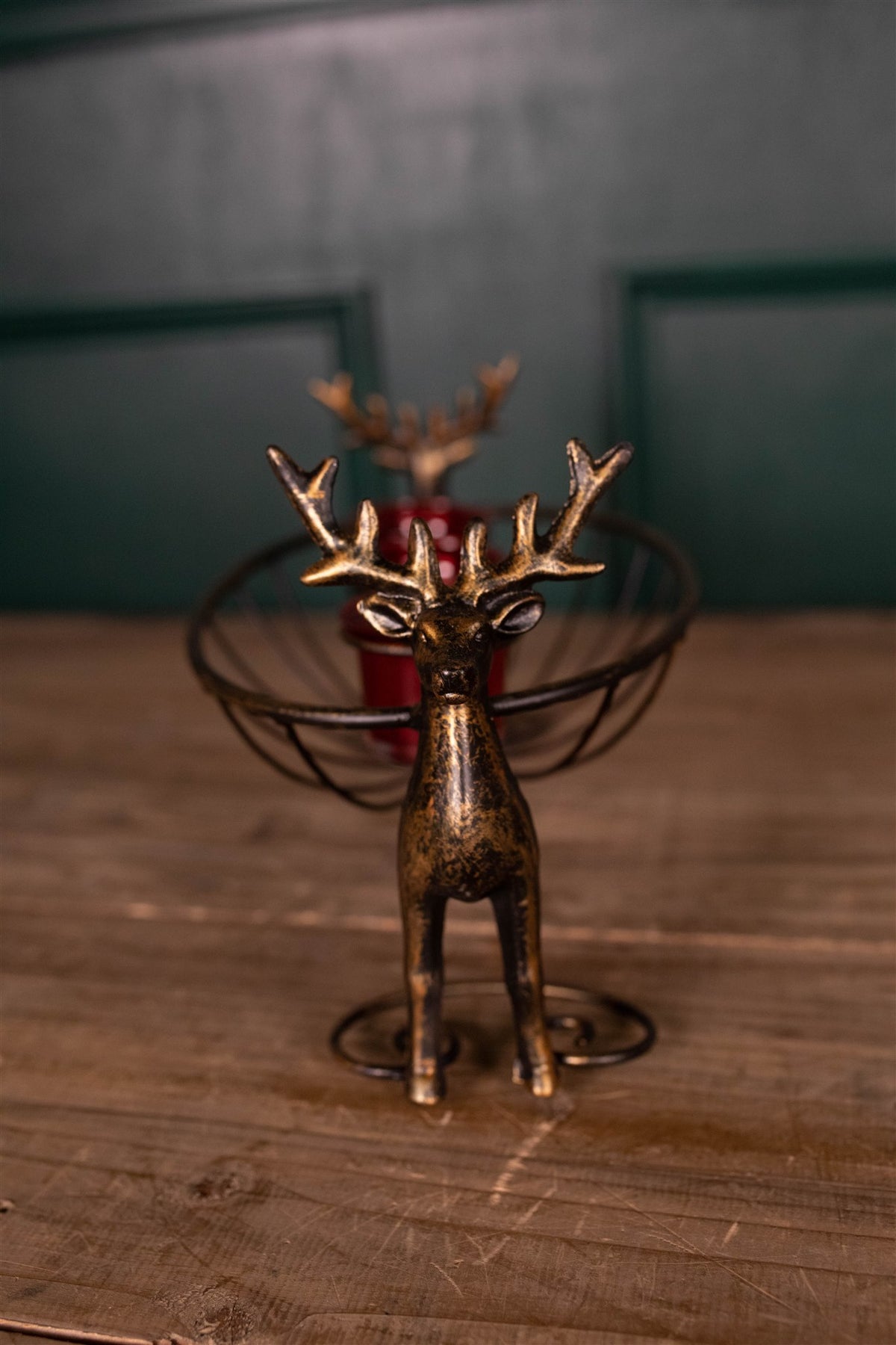 14.5” Metal Deer Basket Tea Light Holder