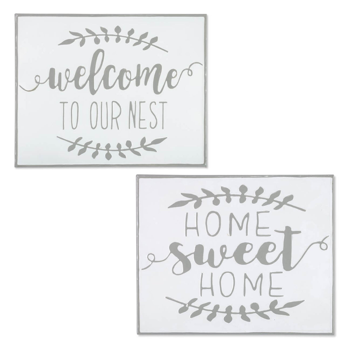 19" White and Grey Metal Enamel Wall Decor
