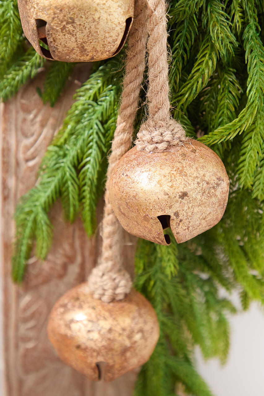 18" Gold Iron Jingle Bells & Jute Rope Ornament