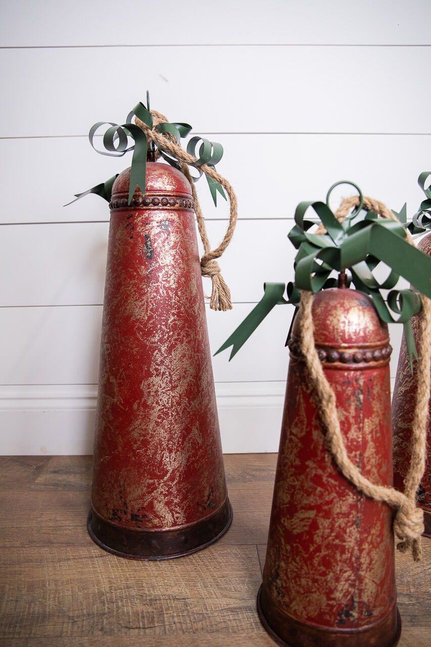 Metal Holiday Bells with Bow & Jute Hanger - Set of 3