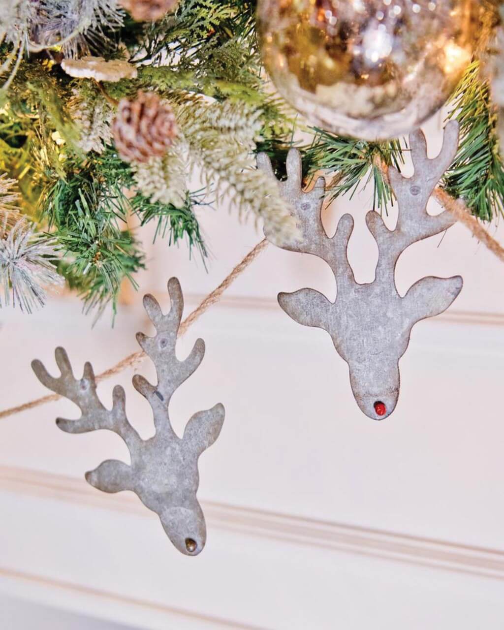 Galvanized Metal Reindeer Banner