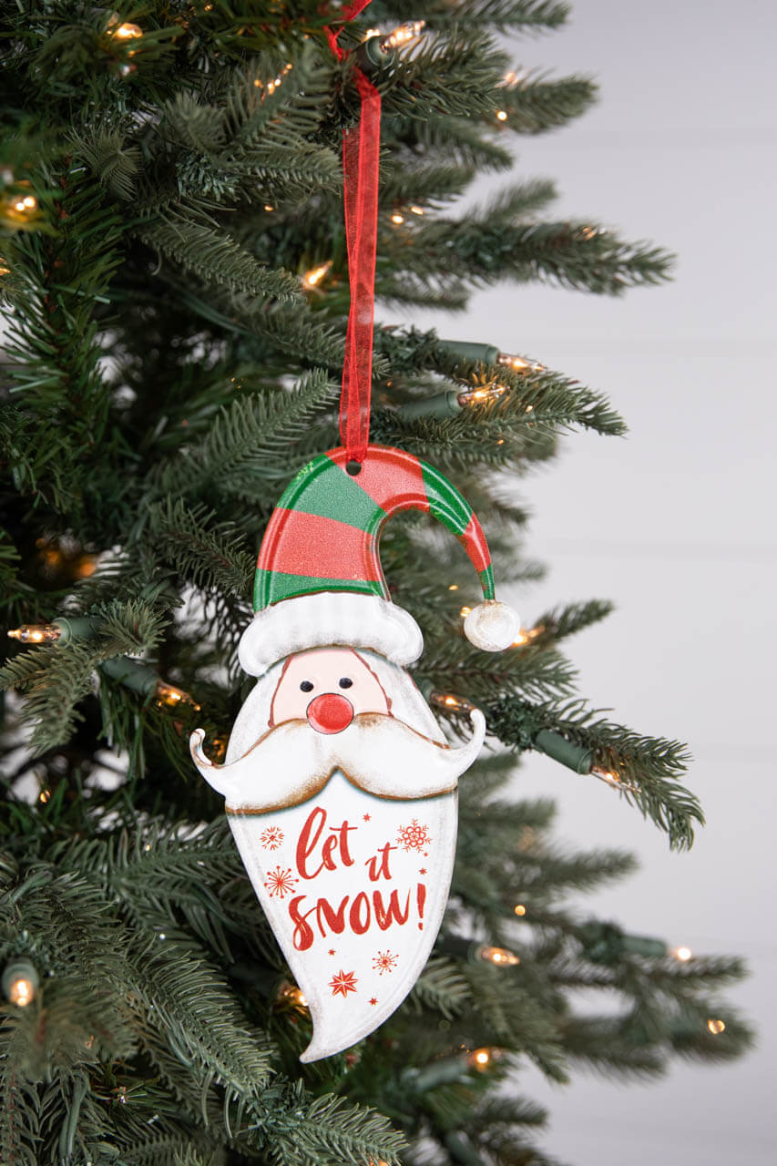 8” Metal Holiday Santa Ornament with Ribbon