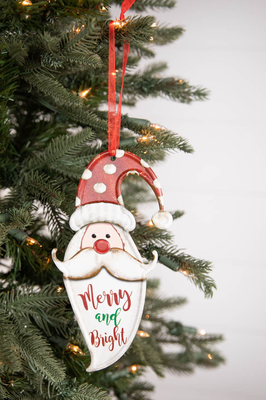 8” Metal Holiday Santa Ornament with Ribbon
