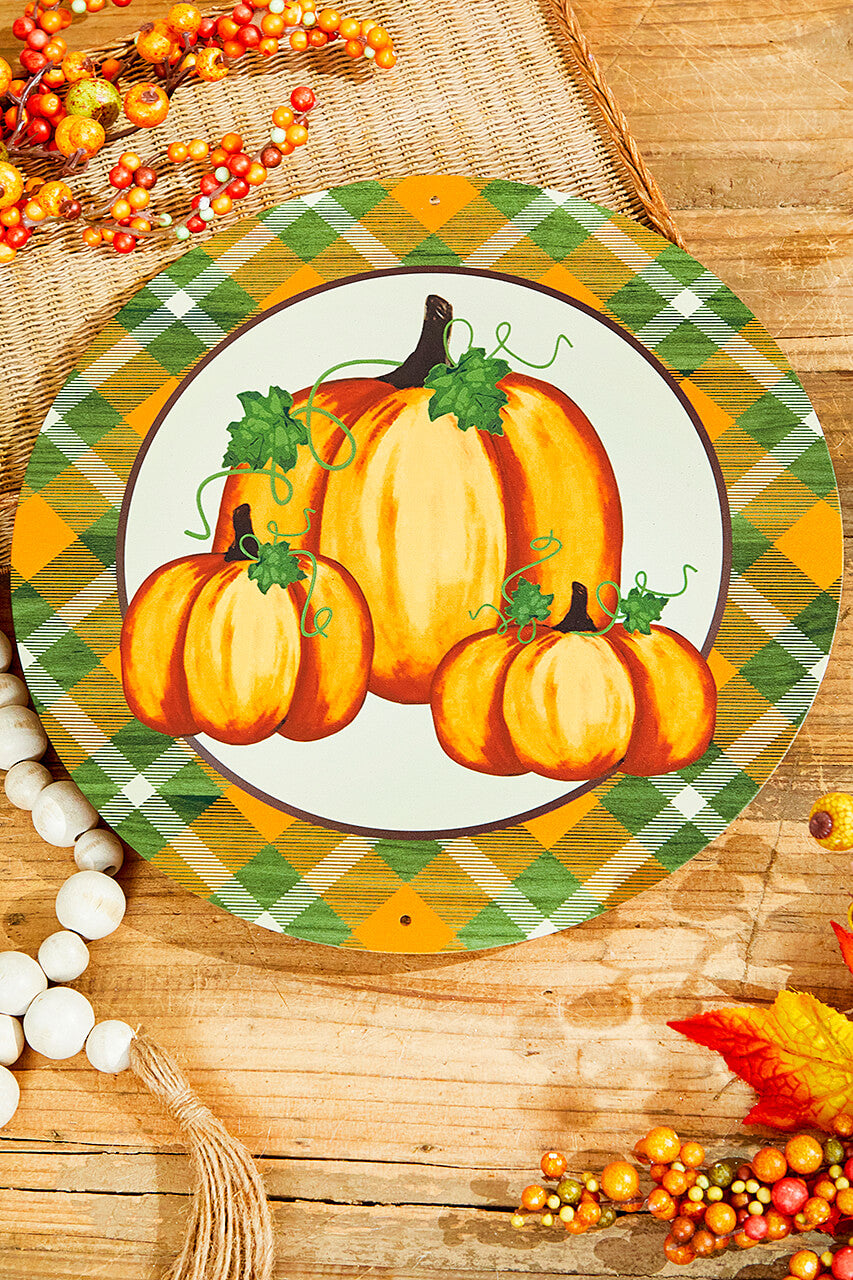 12" Metal Pumpkin/Plaid