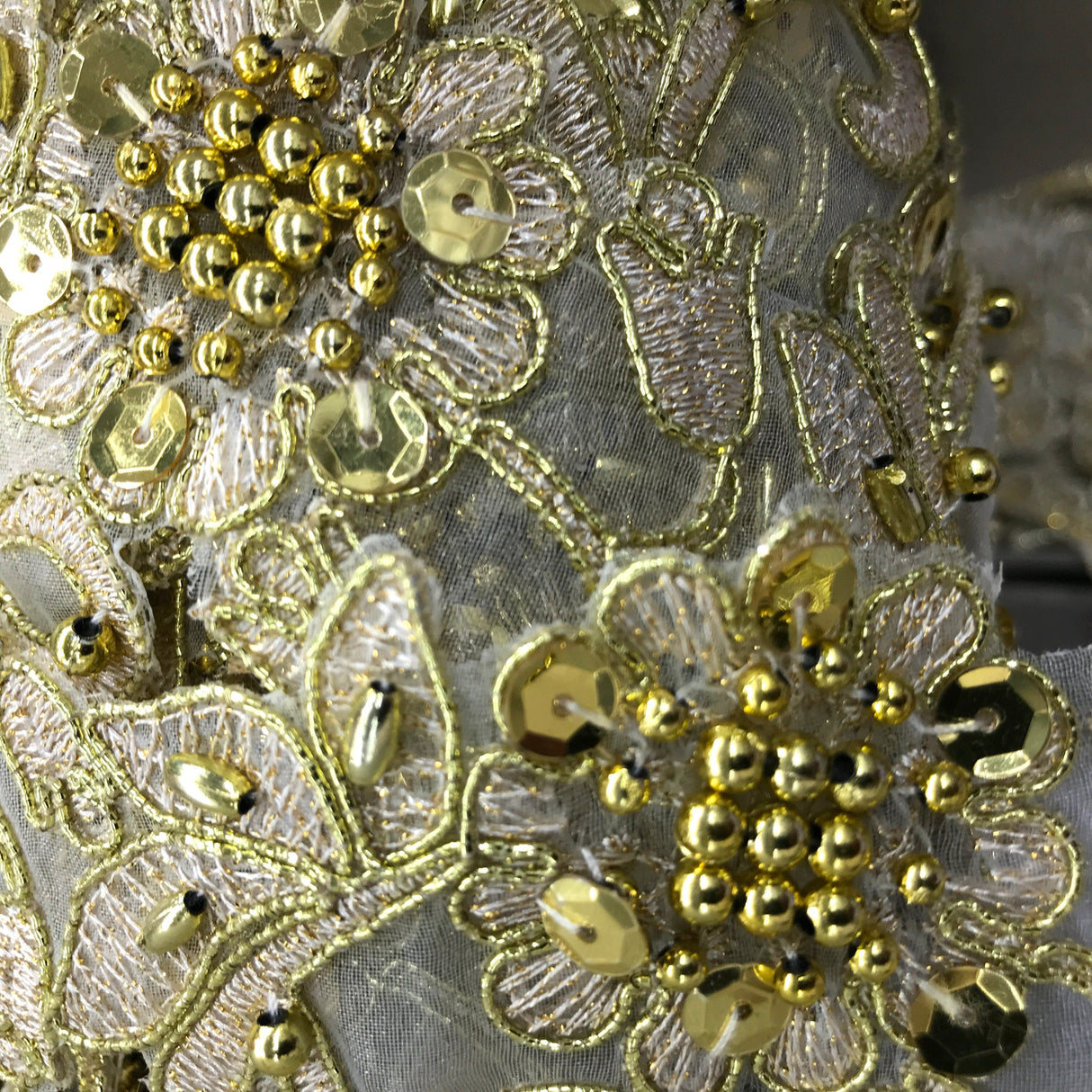 Beaded Corded Lace Trim Organza