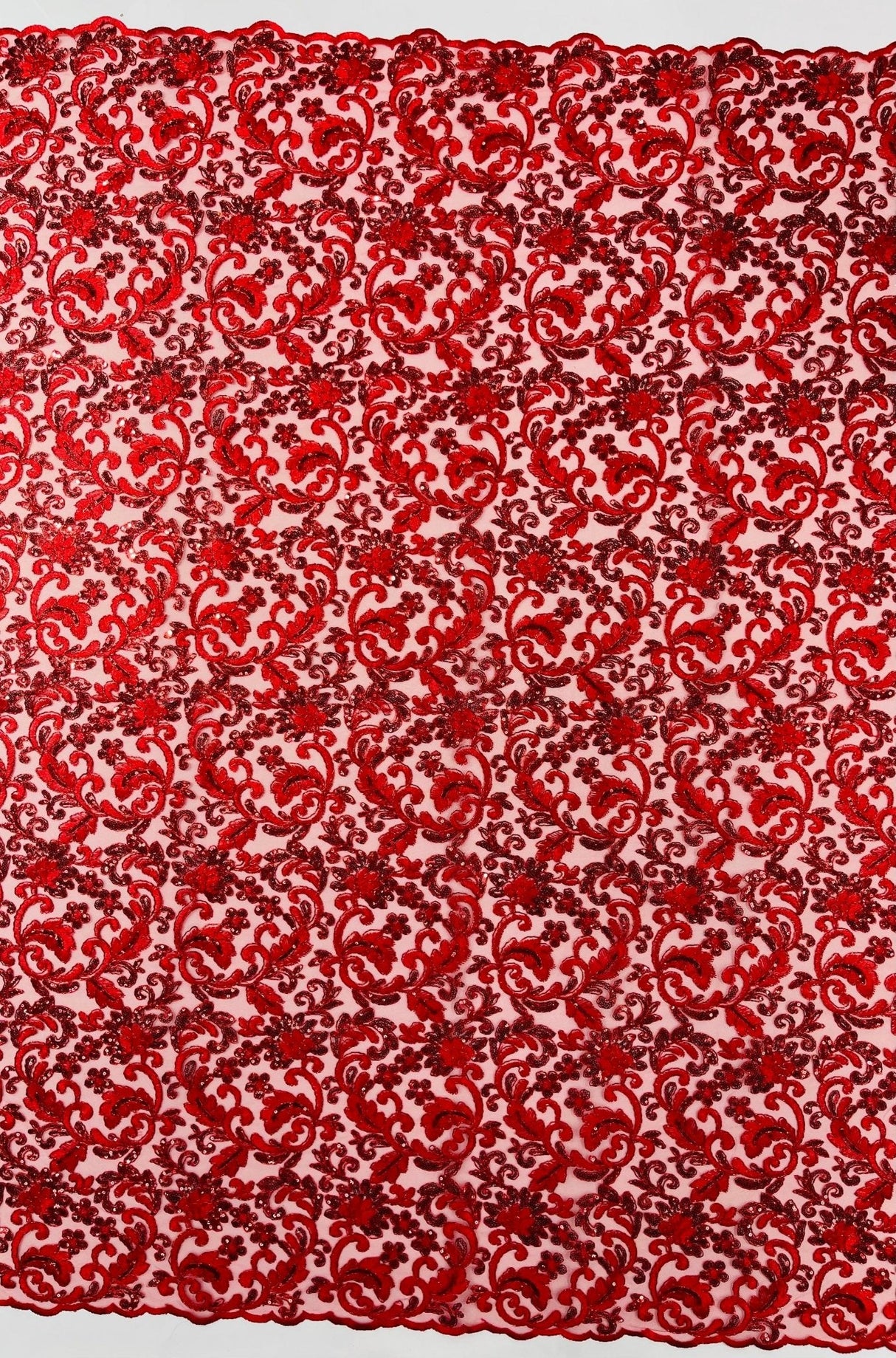 Metallic Corded Lace Design Embroidered Lace Fabric - Metallic Floral Sequins, 54" Width (1 Yard)