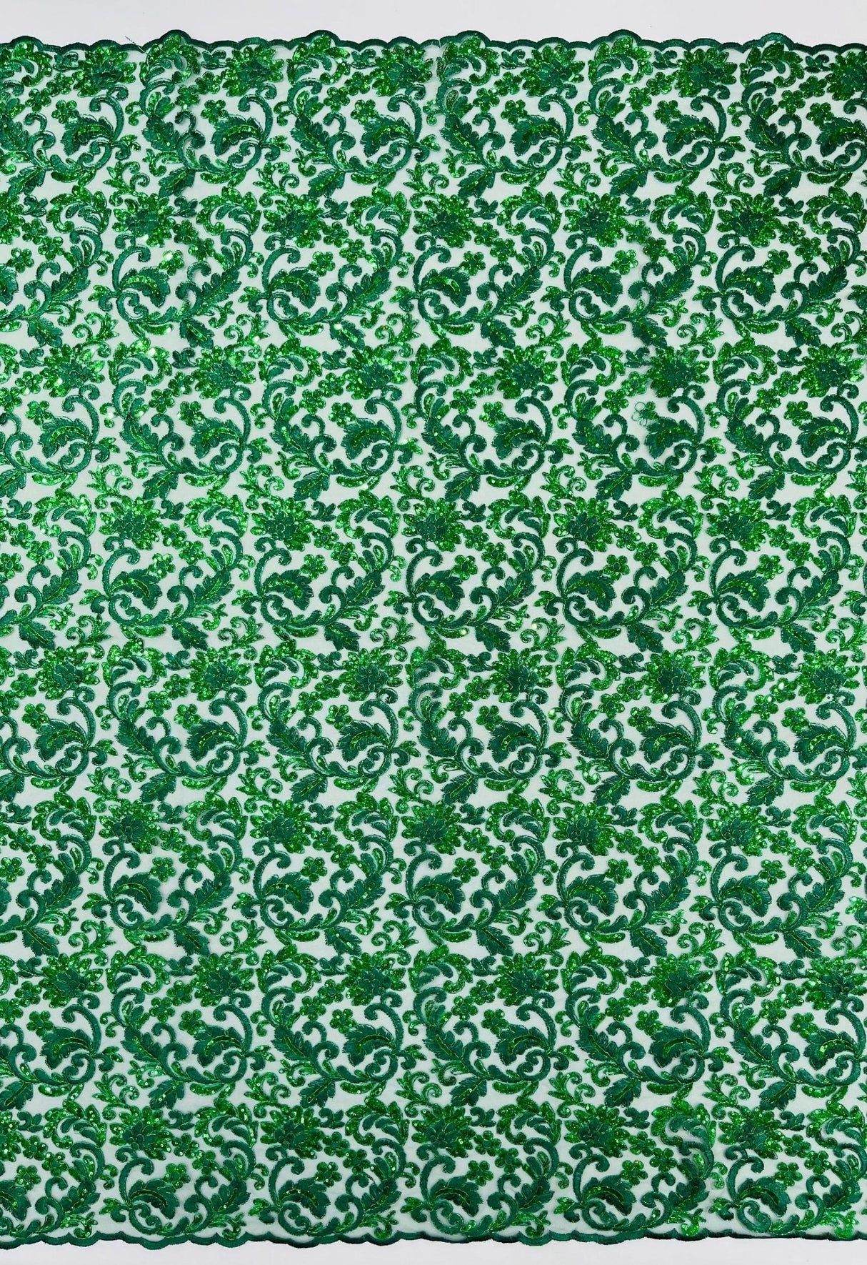 Metallic Corded Lace Design Embroidered Lace Fabric - Metallic Floral Sequins, 54" Width (1 Yard)