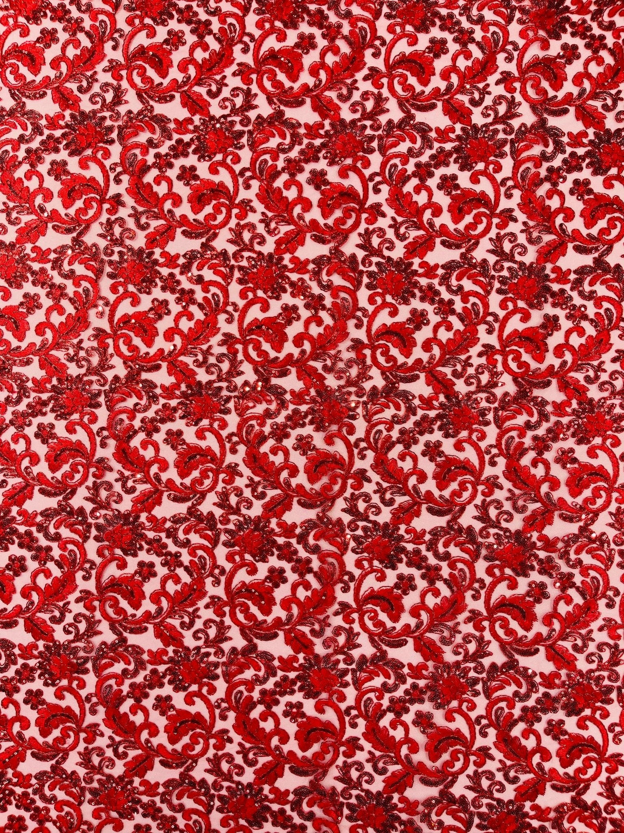 Metallic Corded Lace Design Embroidered Lace Fabric - Metallic Floral Sequins, 54" Width (1 Yard)