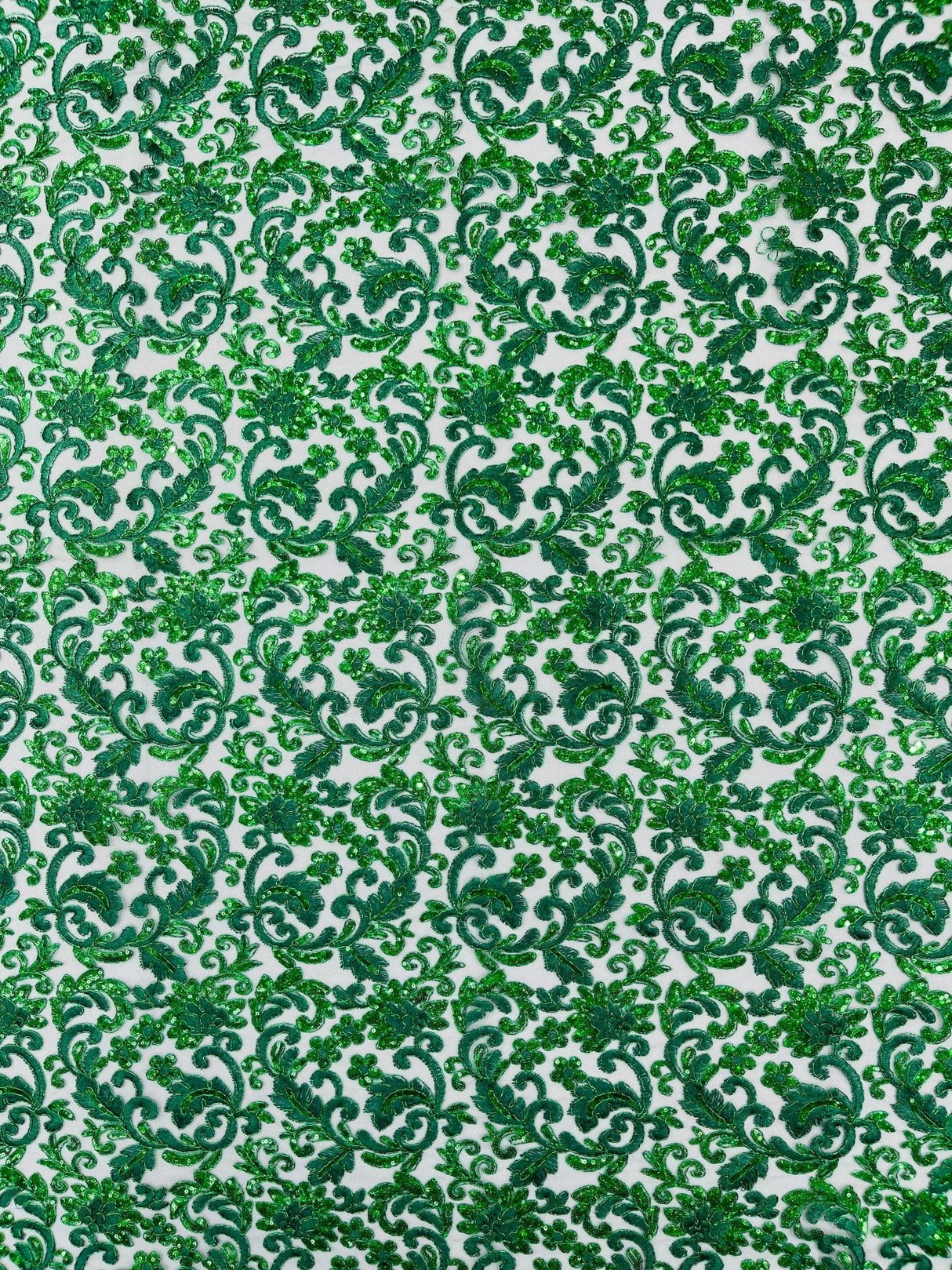 Metallic Corded Lace Design Embroidered Lace Fabric - Metallic Floral Sequins, 54" Width (1 Yard)