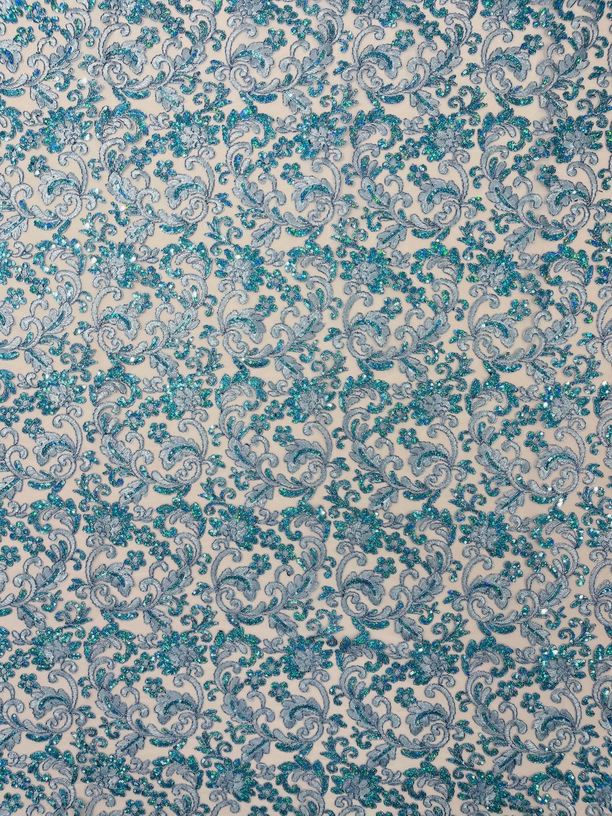 Metallic Corded Lace Design Embroidered Lace Fabric - Metallic Floral Sequins, 54" Width (1 Yard)