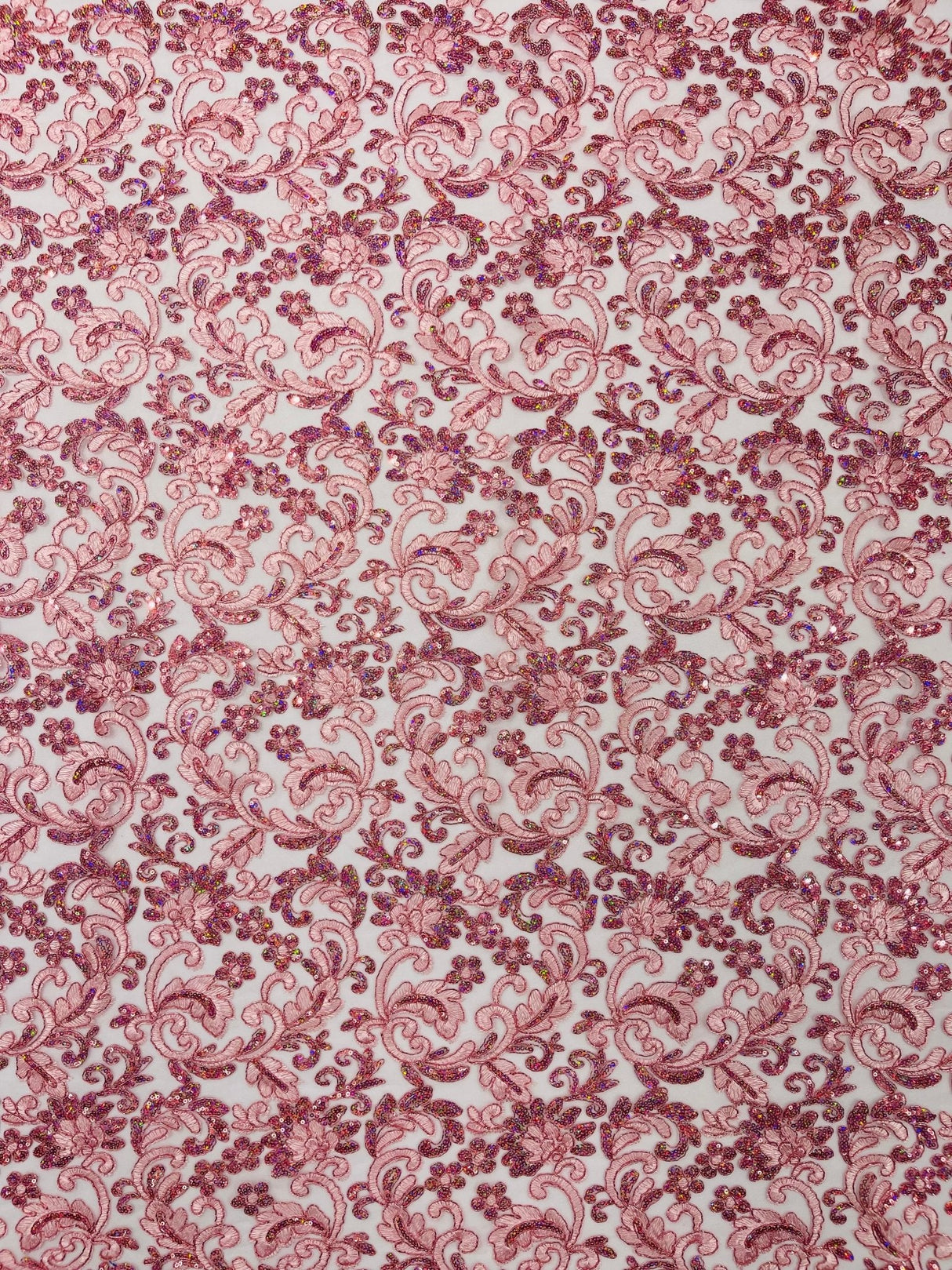 Metallic Corded Lace Design Embroidered Lace Fabric - Metallic Floral Sequins, 54" Width (1 Yard)