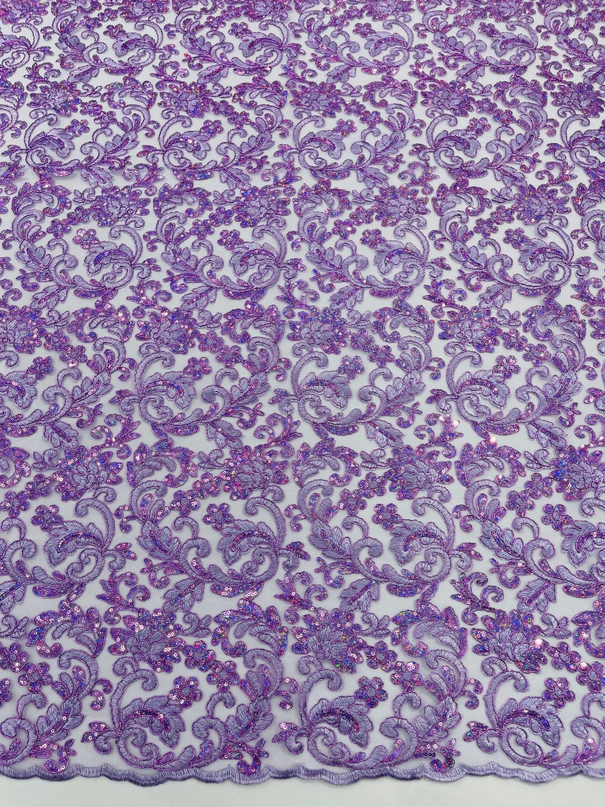 Metallic Corded Lace Design Embroidered Lace Fabric - Metallic Floral Sequins, 54" Width (1 Yard)