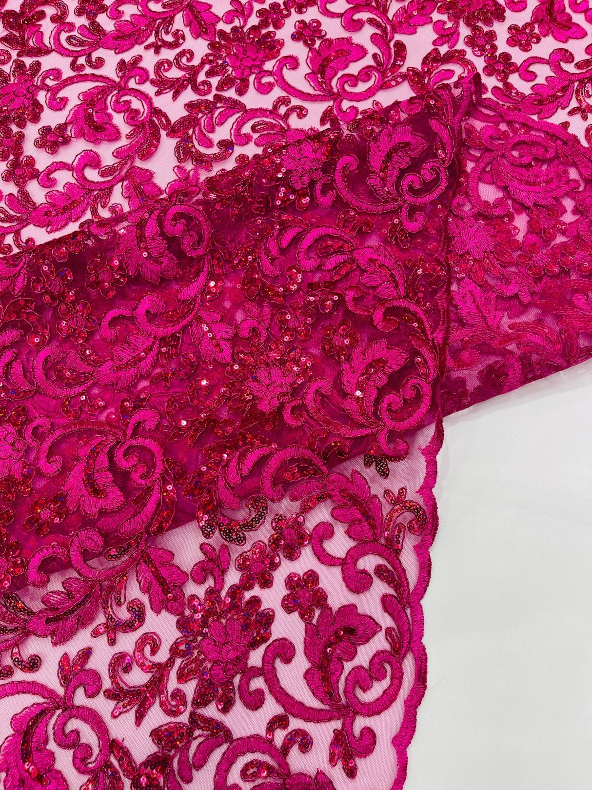 Metallic Corded Lace Design Embroidered Lace Fabric - Metallic Floral Sequins, 54" Width (1 Yard)