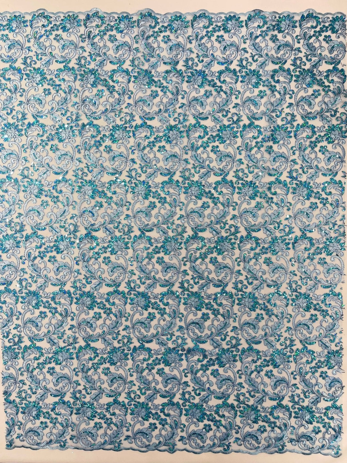 Metallic Corded Lace Design Embroidered Lace Fabric - Metallic Floral Sequins, 54" Width (1 Yard)