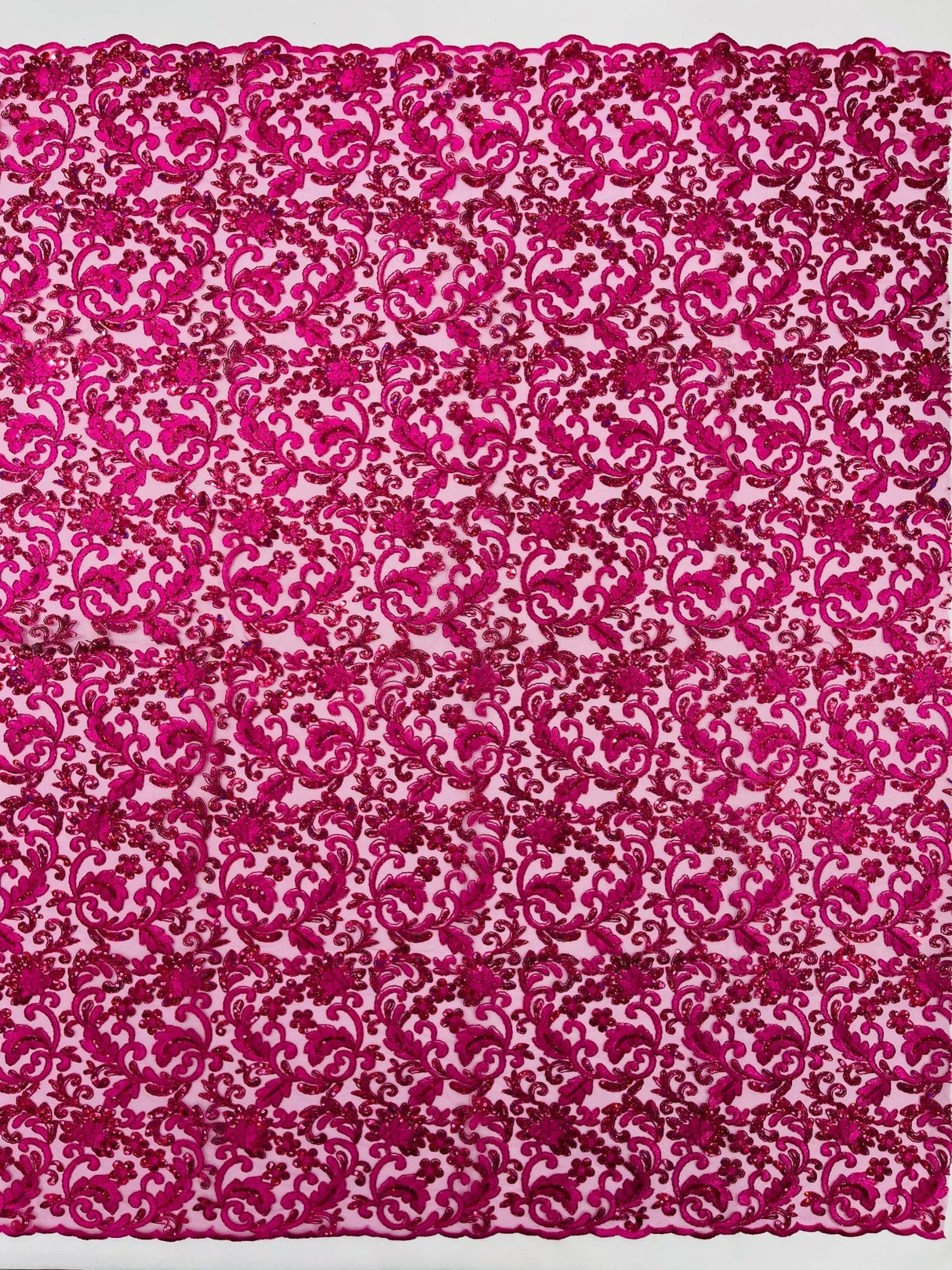 Metallic Corded Lace Design Embroidered Lace Fabric - Metallic Floral Sequins, 54" Width (1 Yard)