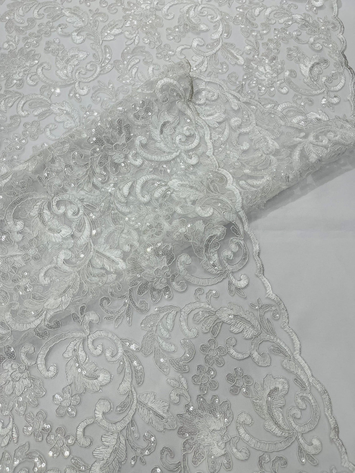 Metallic Corded Lace Design Embroidered Lace Fabric - Metallic Floral Sequins, 54" Width (1 Yard)