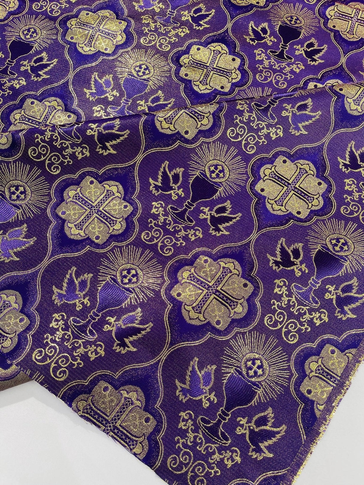 Metallic Cross Challis Jacquard Fabric - Green/Gold, Purple/Gold, Red/Gold, 58" Width (1 Yard)