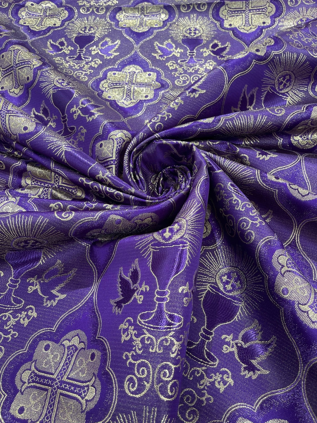 Metallic Cross Challis Jacquard Fabric - Green/Gold, Purple/Gold, Red/Gold, 58" Width (1 Yard)
