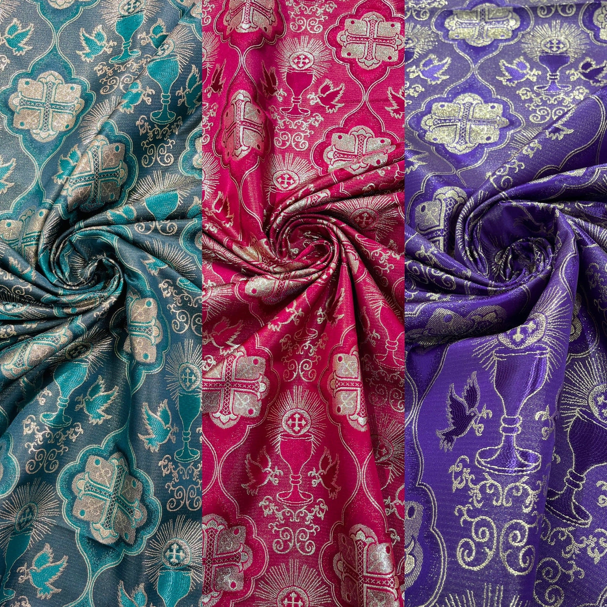 Metallic Cross Challis Jacquard Fabric - Green/Gold, Purple/Gold, Red/Gold, 58" Width (1 Yard)