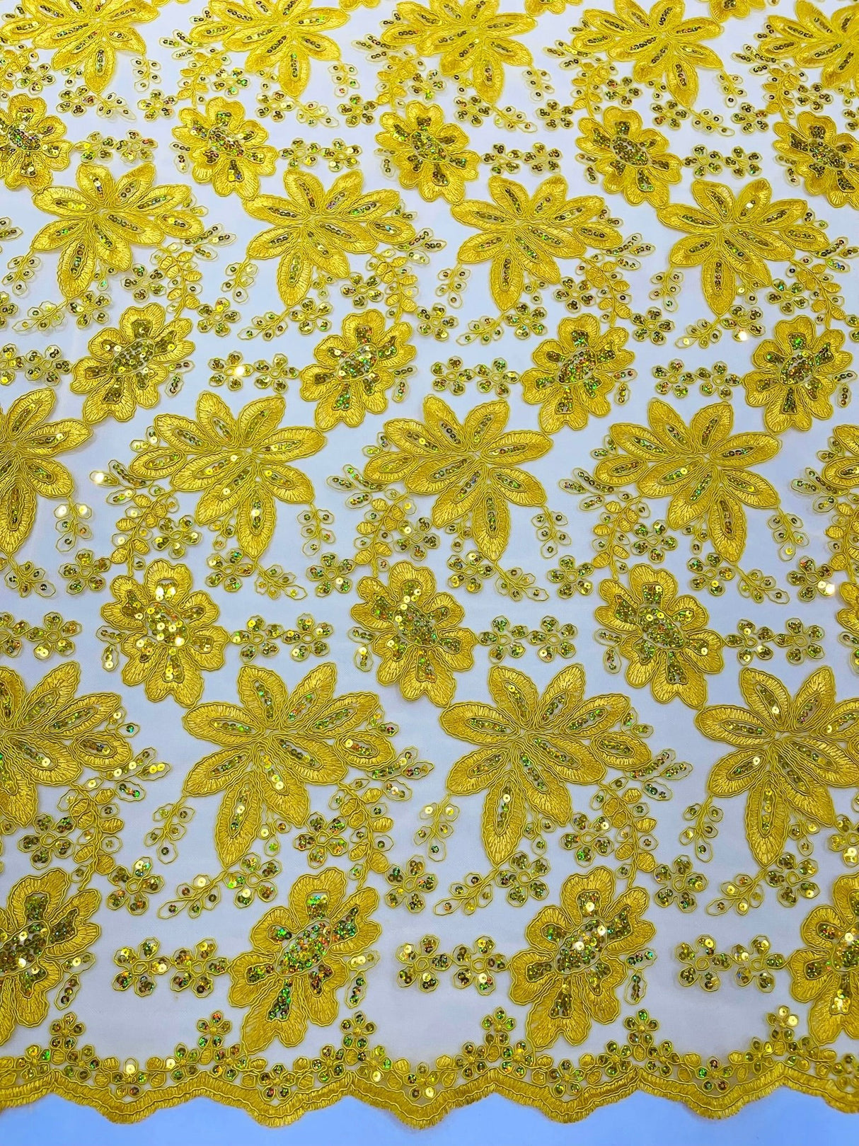 Metallic Floral Lace Design Embroidered Polyester Fabric - Floral Lace, 54" Width (1 Yard)