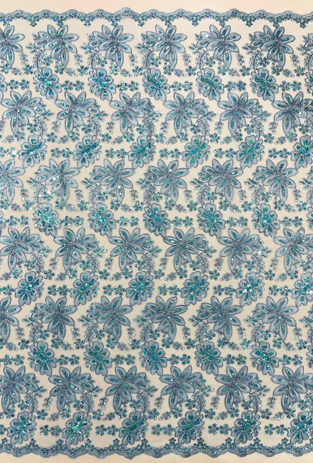 Metallic Floral Lace Design Embroidered Polyester Fabric - Floral Lace, 54" Width (1 Yard)