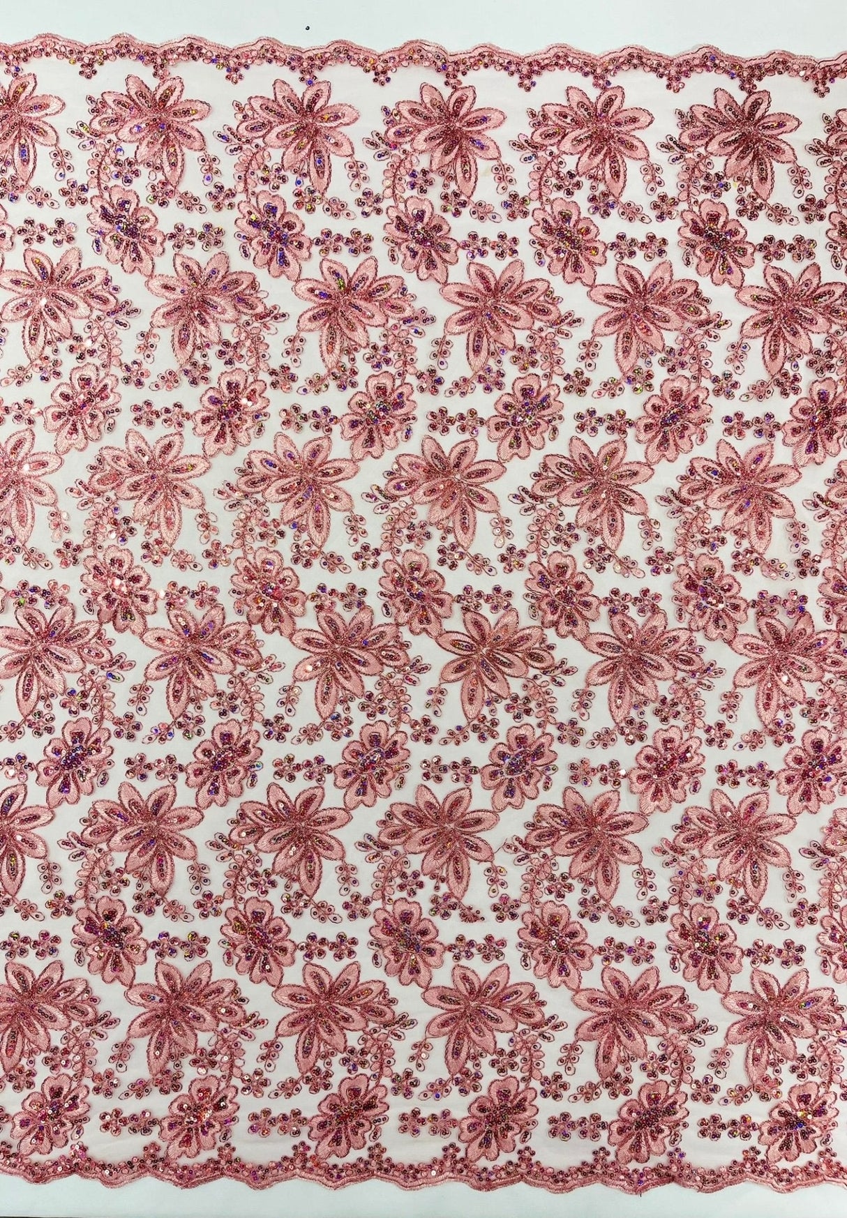 Metallic Floral Lace Design Embroidered Polyester Fabric - Floral Lace, 54" Width (1 Yard)